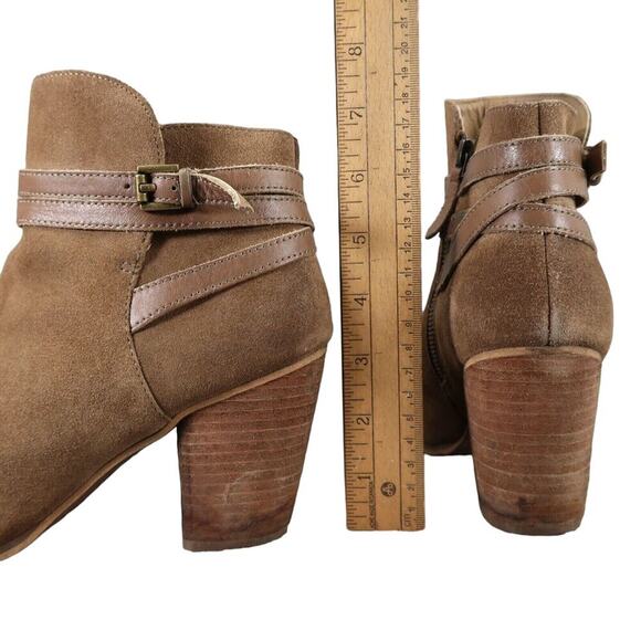 Bp Shoes Womens 8.5 Ankle Boot Fashion Leather Stack Heel Buckle Strap Zip Brown - Picture 6 of 14